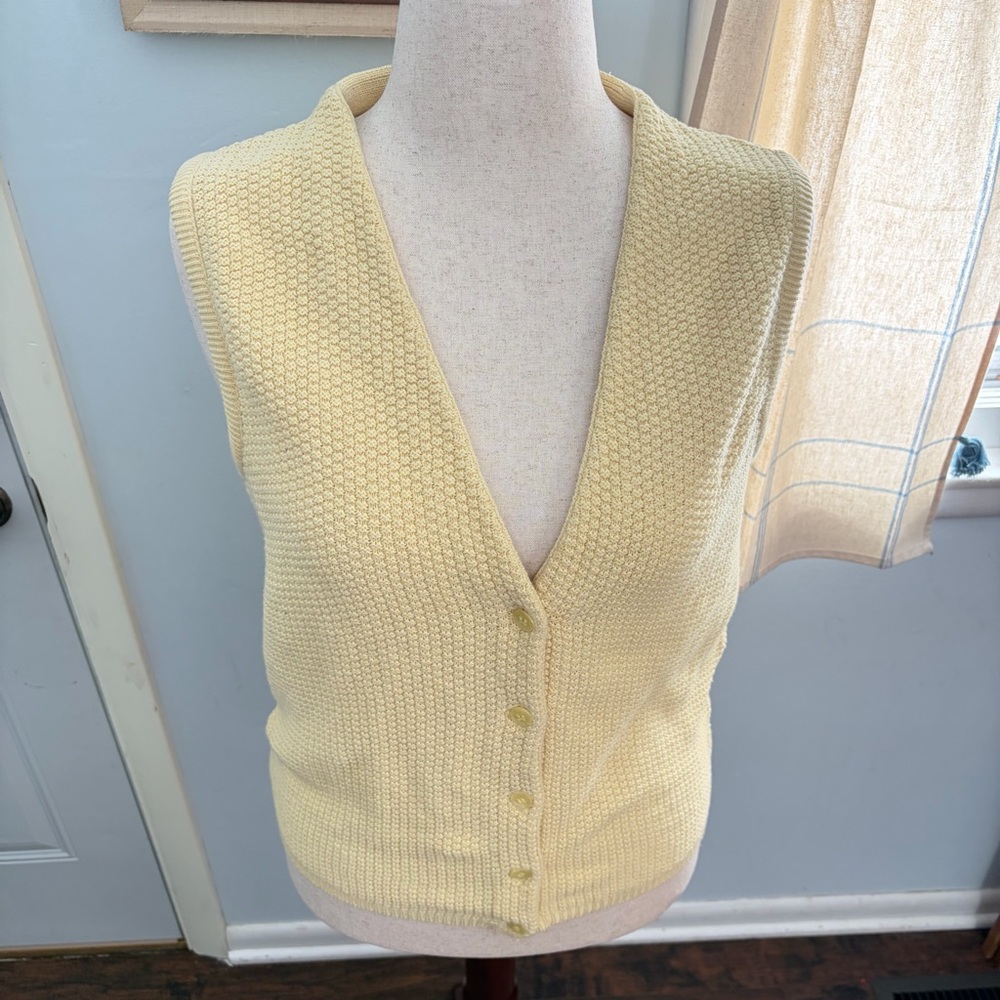 Vintage Cotton Butter Yellow Talbots Button Front Sweater 90s Mom Vest